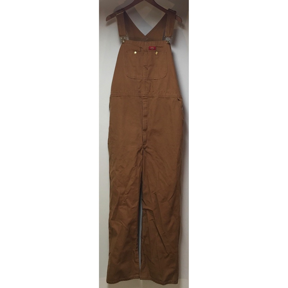 Dickies Duck Bib Overalls Mens 42x32 Brown Rugged Cotton Workwear DB100RBD
